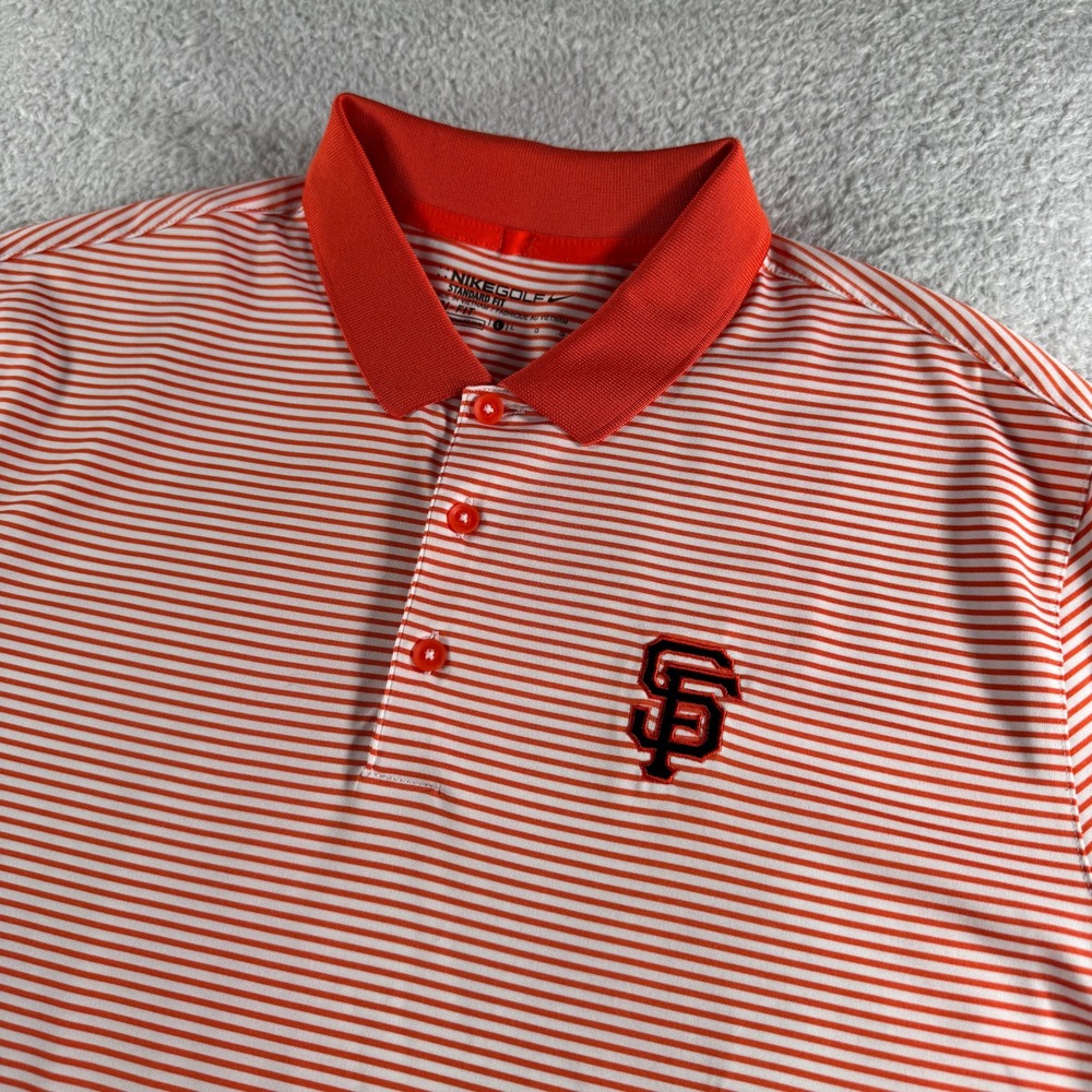 Nike Polo Shirt Mens Large Orange Used SF Giants Dri-FIT Striped Excellent MLB